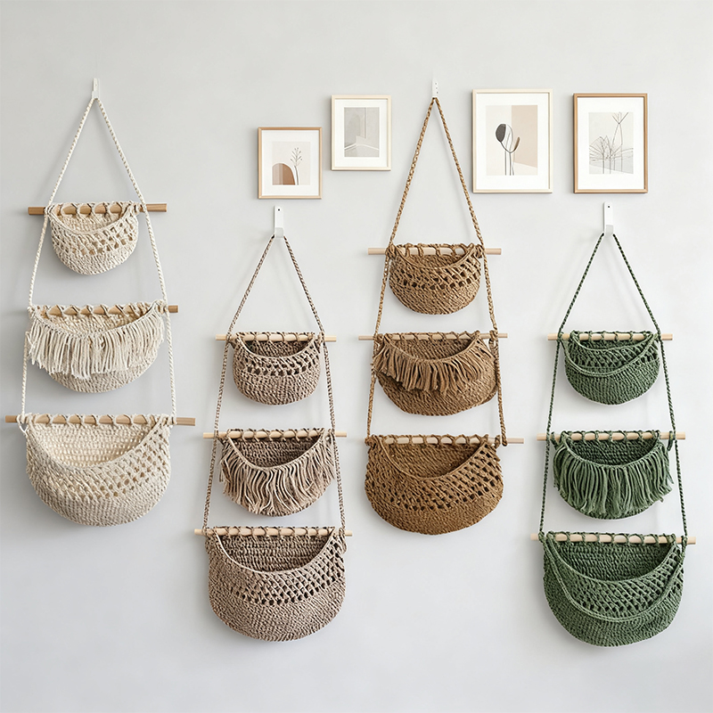 Woven Wall Basket - Rak Penyimpanan 3 Tingkat dari Tali