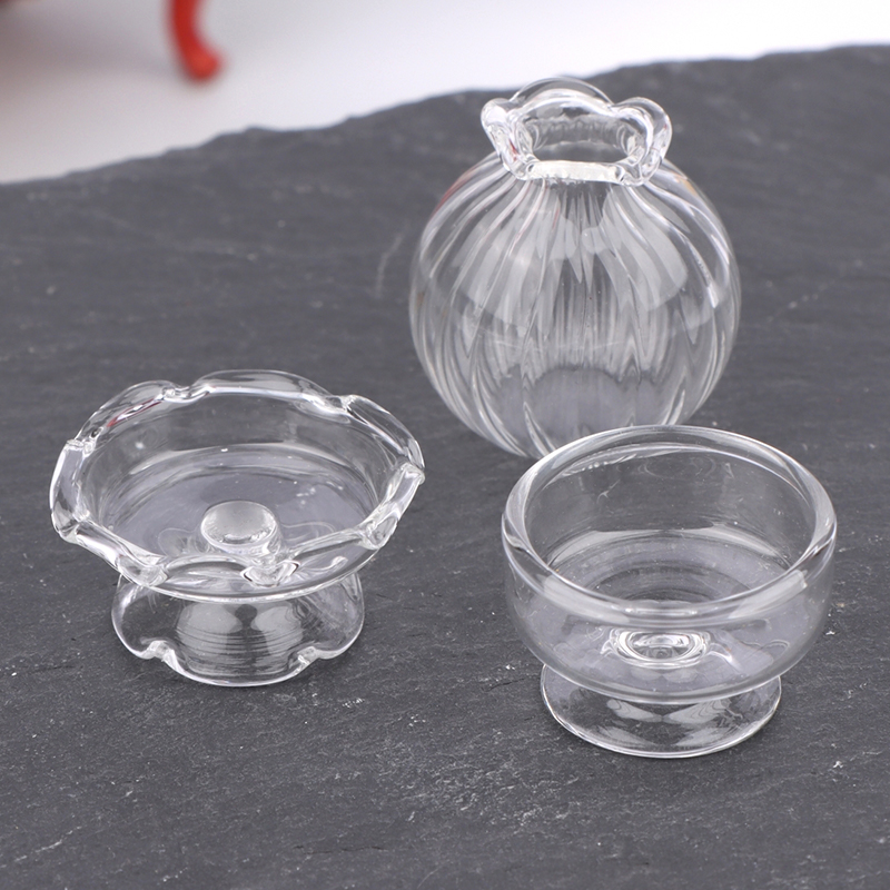 Home Decor Glass - 1:12 Miniatur Rumah Boneka Vas Kaca