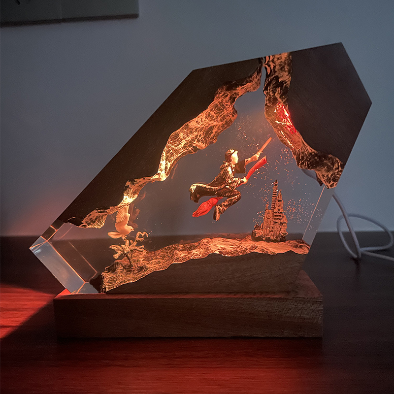 Home Decor Resin - Lampu Resin Kayu Epoxy Penyihir Anak