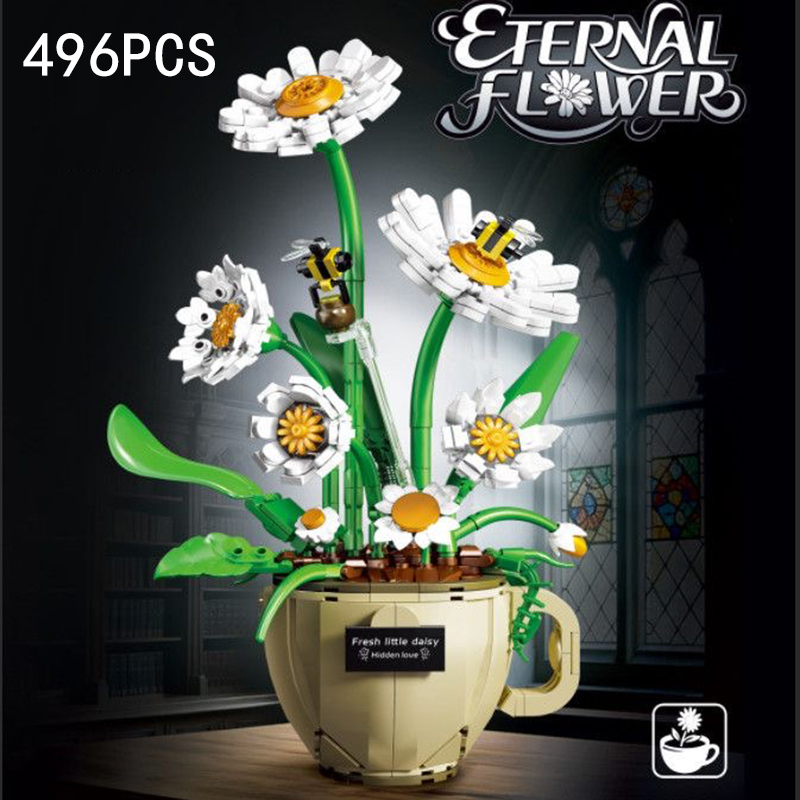 Home Decor Daisy - MOC Cangkir Kopi Bunga Blok Bangunan
