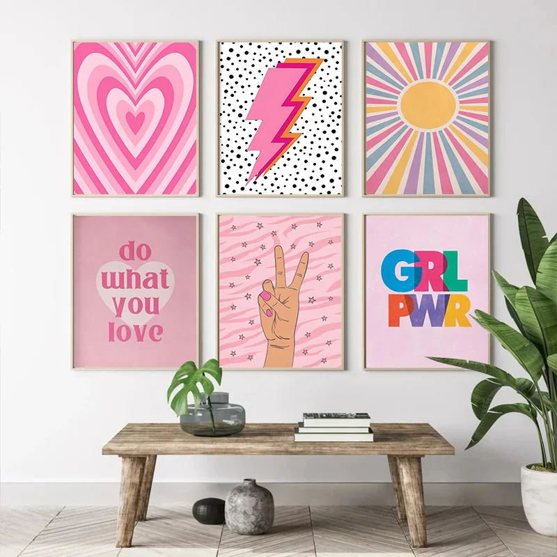 Home Decor Japandi - Abstrak Merah Muda Petir Gradien Cinta