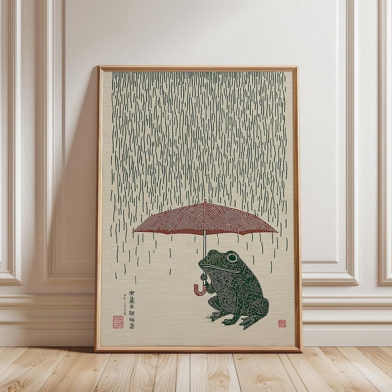 Home Decor Japandi - Poster Katak Jepang dengan Payung, Poster