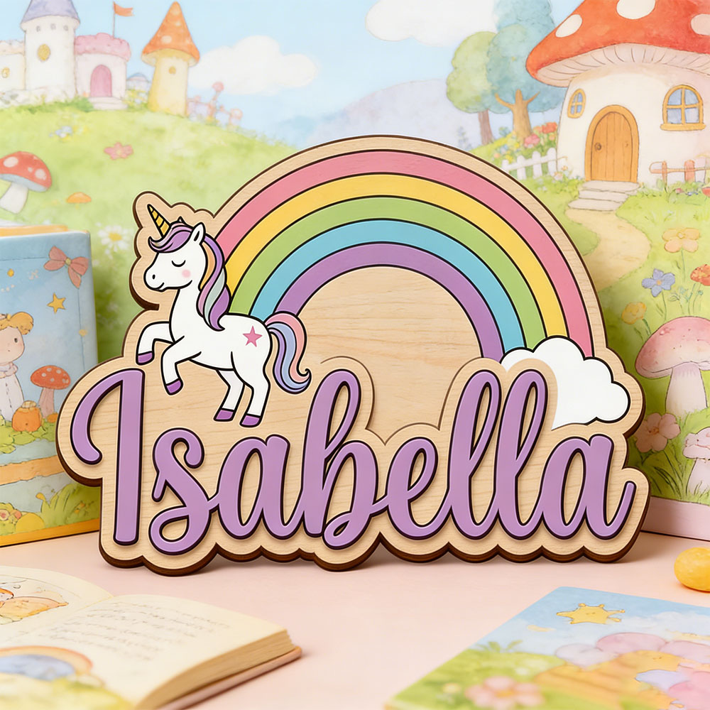 Home Decor Wall Pictures - Papan Nama Kustom Unicorn & Pelangi