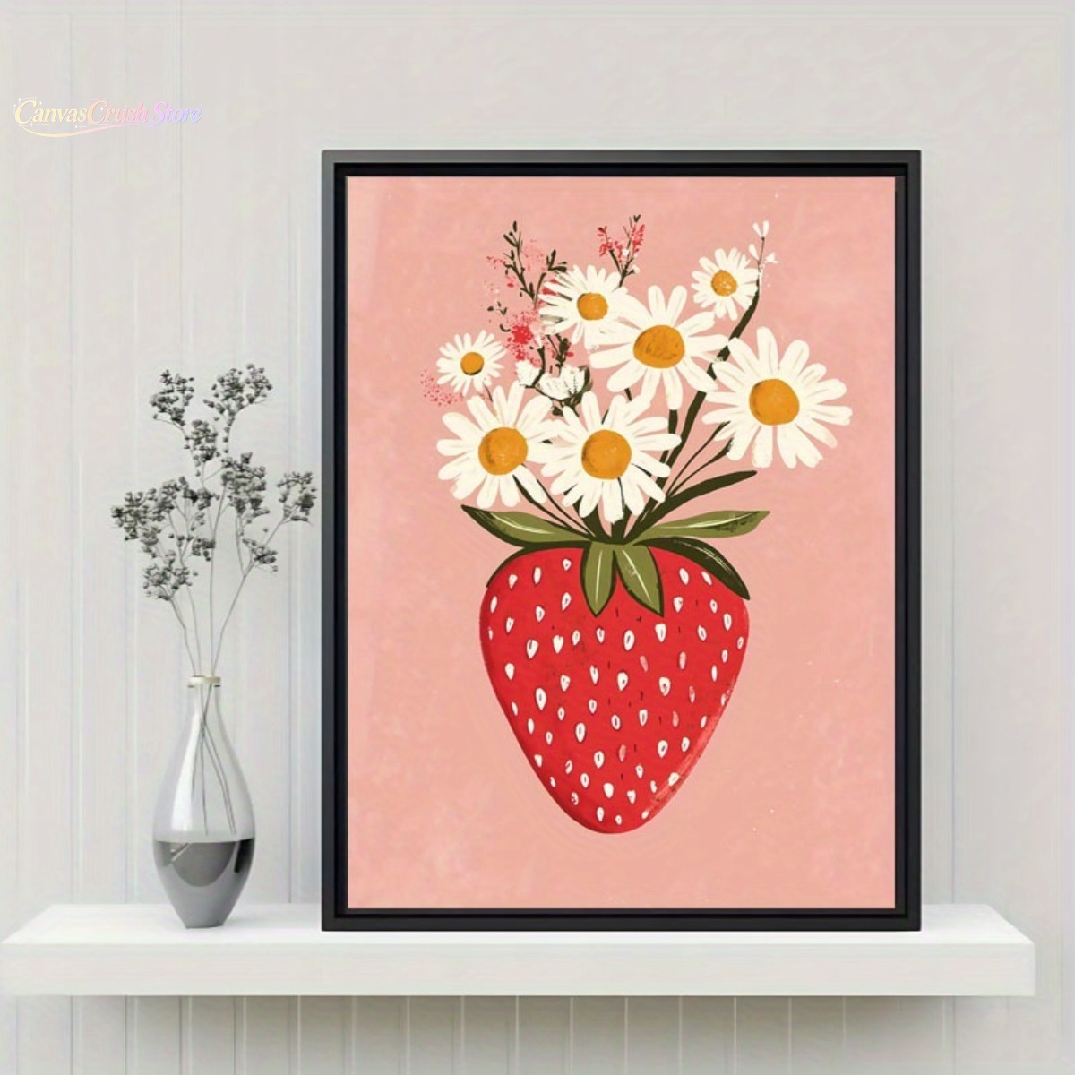 Home Decor Daisy - Ilustrasi Strawberry Daisy, Cetakan Kanvas, Poster,