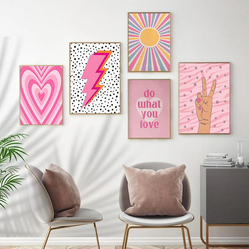 Abstrak Merah Muda Petir Gradi - Home Decor Japandi ulasan dan harga
