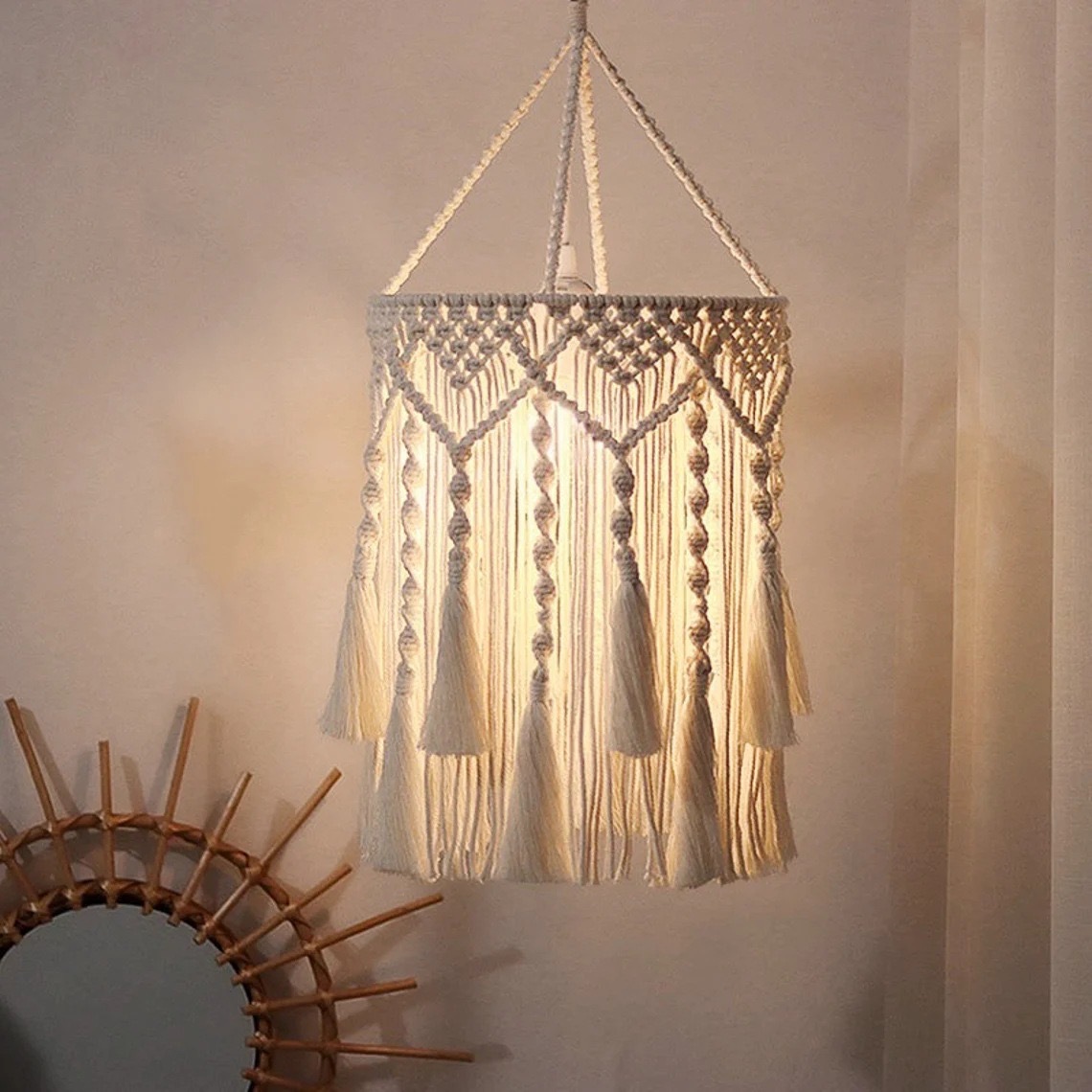 Kap lampu tali katun tenunan t - Rope Light Decoration ulasan dan harga