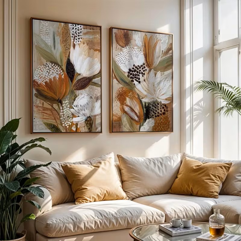 Poster Retro 2 Buah Kanvas Tan - Home Decor Minimalist Style ulasan dan harga